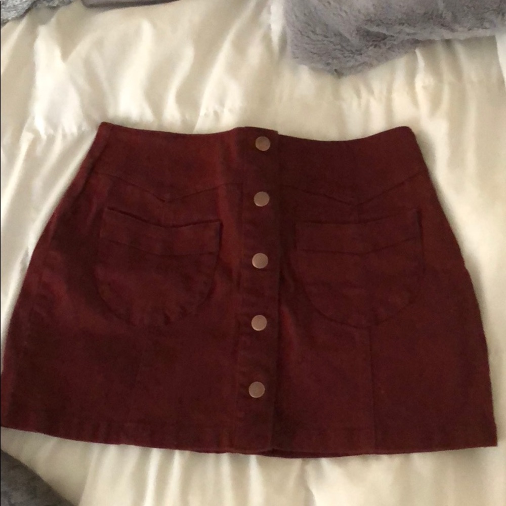 Burgundy button up mini skirt